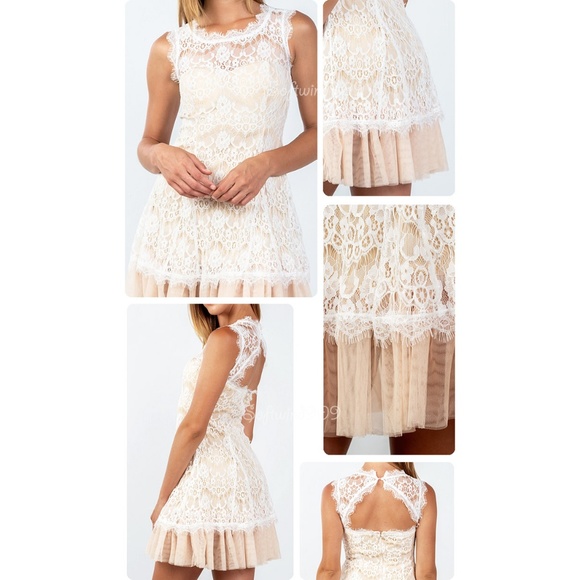 Last☝️Ivory Eyelash Lace Tulle Cocktail Cute Dress - Picture 6 of 7